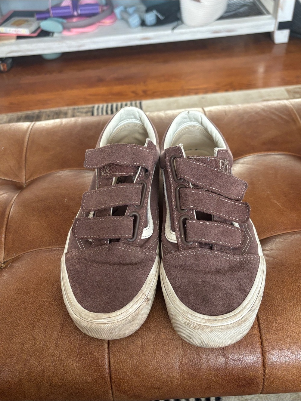 Women’s Brown Suede Vans Velcro Sneakers